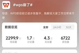 WPS崩了？官方回复：已在逐步恢复中图片