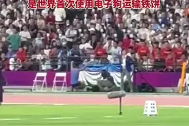 萌萌的！亚运赛场上电子狗狂奔捡铁饼图片