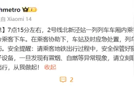 上海地铁2号线一车厢内乘客充电宝冒烟，无人受伤已恢复运行图片