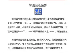 气温骤降8~10℃ 泰安市发布寒潮蓝色预警图片