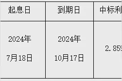 财政部3个月期国库现金定存中标利率为2.85%图片