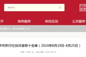 北京市旅行社投诉量前十名单（2024年8月19日-8月25日）图片