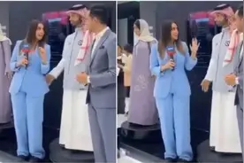 沙特首个人形AI机器人的手，伸向了女记者臀部 工程师：技术故障将纠正图片