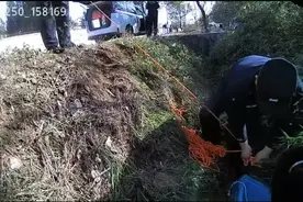 老人骑电动三轮车侧翻沟中，警民合力迅速救援图片