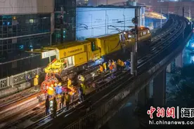 海南环岛高铁首次组织更换长轨施工图片