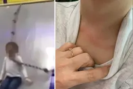 惊险一幕！俄罗斯3岁女童玩滑梯被绳索缠住脖子图片