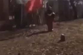 乌克兰老奶奶举着苏联红旗欢迎俄军，旗帜被乌军士兵当面踩在脚下图片
