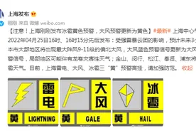 注意！上海刚刚发布冰雹黄色预警，大风预警更新为黄色图片