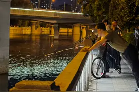 无视提示，不戴口罩还扎堆儿！这处护城河夜间钓鱼人不少图片