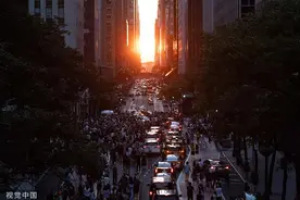 夕阳日落美到窒息！美国纽约再现“曼哈顿悬日”景观图片