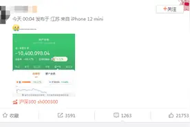 投资者晒炒股收益：一年亏掉1040万，亏损比例96%，还“跑赢1.72%股民”！网友：有安慰到我图片