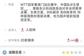 WTT澳门冠军赛国乒斩获两冠 孙颖莎、王楚钦夺魁图片
