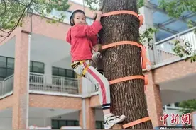 “同学们，这节课学爬树”图片