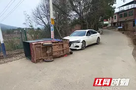 祁阳：非标电动三轮车失控侧翻 小车躲闪不及酿事故图片