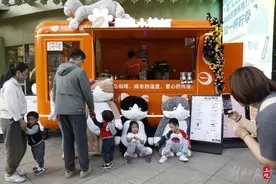 来自“猫岛”的流浪猫可以去这种橙色咖啡车领养，不过有个条件图片