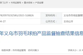 2022年浙江省义乌市羽毛球拍产品监督抽查结果图片