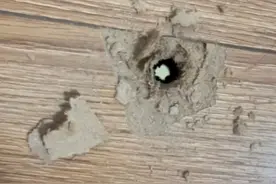女子在家睡觉，地板被楼下打了个洞：感觉整个房间的墙都在晃动，对方承诺把地板还原图片