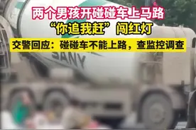 郑州两个男孩开碰碰车上马路，“你追我赶”闯红灯，交警回应：碰碰车不能上路，将查监控调查图片