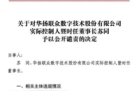 操纵证券市场！华扬联众实控人苏同遭上交所公开谴责 | 大鱼财经图片