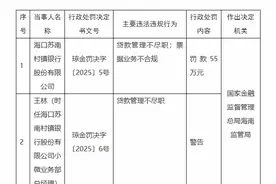 海口苏南村镇银行被罚55万元，贷款管理不尽职图片