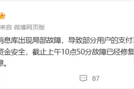 支付宝：故障已经修复 不会影响用户资金安全图片