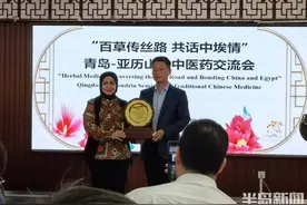 一位埃及母亲，背着两块5公斤重的感谢牌来了青岛！图片