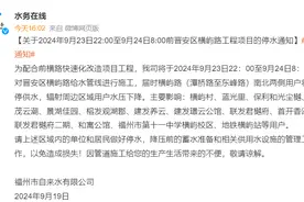 9月23日晚停水！福州晋安区这些片区受影响，市民注意提前储水图片