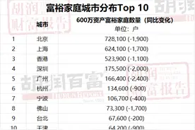 胡润2024年中国财富家庭分布出炉，你的城市排第几？图片