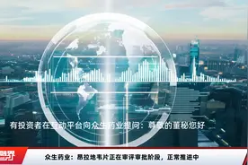 众生药业：昂拉地韦片正在审评审批阶段，正常推进中视频封面