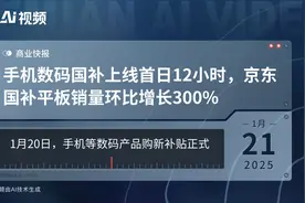 手机数码国补上线首日12小时，京东国补平板销量环比增长300%