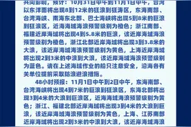 海浪橙色警报：浙江南部、福建近岸海域将出现4到5.8米的巨浪图片