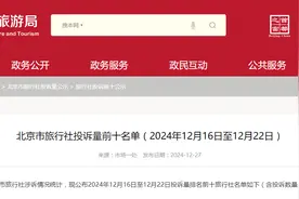 北京市旅行社投诉量前十名单（2024年12月16日至12月22日）图片