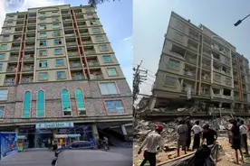 缅甸一栋大楼倒塌，4楼以下全被埋图片
