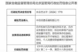 中信消费金融合作业务管控不到位等被罚120万图片