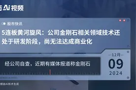5连板黄河旋风：公司金刚石相关领域技术还处于研发阶段，尚无法达成商业化视频封面