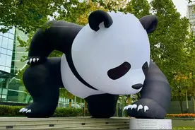 赵半狄巨型雕塑《熊猫·蓄势待发》在北京CBD揭幕图片