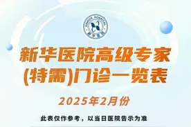 上海新华医院2025年2月份高级专家（特需）门诊一览表图片