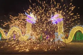 地上灯光秀，天上花火飘 海门花漾谷新春园游会年味浓图片