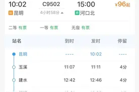 昆明至河口北方向将增开一对动车 时间→图片