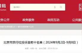 北京市旅行社投诉量前十名单（2024年9月2日-9月8日）图片