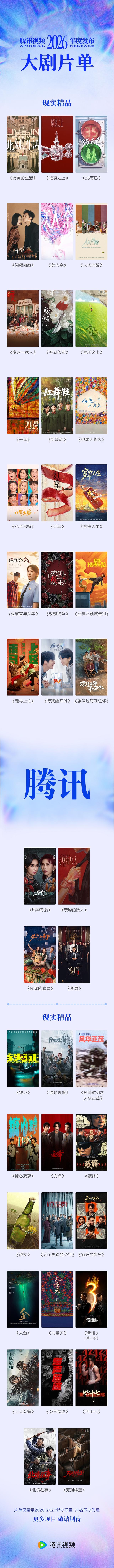 腾讯视频2026年度片单“上新”超120部，《燕食记》等小说改编作品引关注