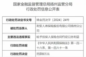 利安人寿保险扬州分公司被罚8万元：给予投保人保险合同约定以外利益图片