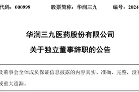 华润三九医药股份有限公司独立董事刘俊勇辞职图片