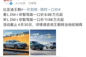 比亚迪宣布，针对部分车型非智驾版本推出限时一口价活动，最高降价1.6万元图片
