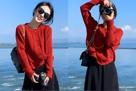 春节必备穿搭：红毛衣+黑半裙穿出高级感，让你红红火火过大年！图片
