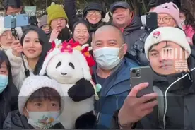 笑嘻了！谭爷爷带着花花见萌兰笑得合不拢嘴图片