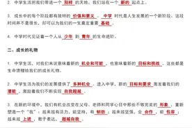 很全很详细！七年级上册道德与法治重点知识背诵汇总，可下载打印图片