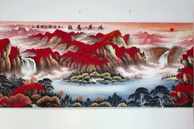 实拍图鸿运当头山水画，吉祥好运风水画，招财进宝客厅办公室首选视频封面