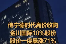 传宁德时代高价收购金川国际10%股份
股价一度暴涨71%
公司回应：不属实#宁德时代 #收购视频封面
