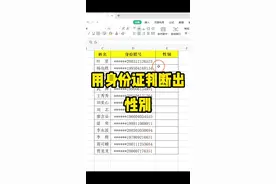 利用身份证号码瞬间判断出男女性别#excel表格 #wps技巧 #办公软件 视频封面